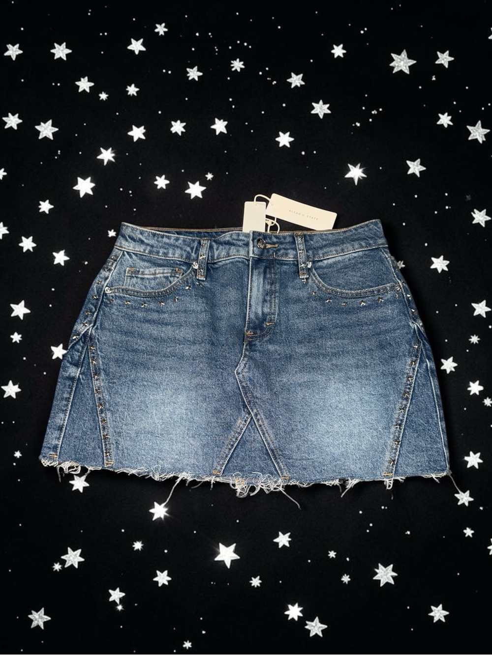 Altar'd State Blue Denim Mini Skirt with Stud Detail NEW (M)